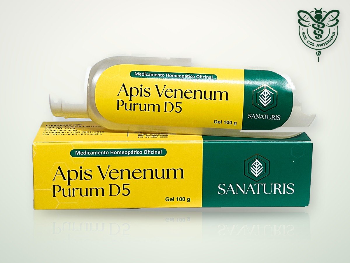 Frasco y caja del gel Apis Venenum Purum D5 de Sanaturis, 100 g